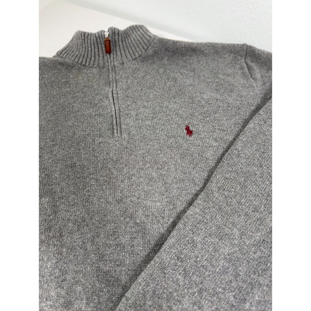 Polo Ralph Lauren Mens Gray Quarter‎ Zip Sweater Knit Pullover Preppy Academia